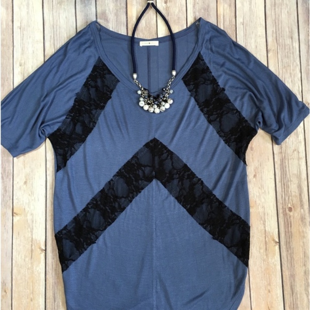 Blue and Black Lace Top